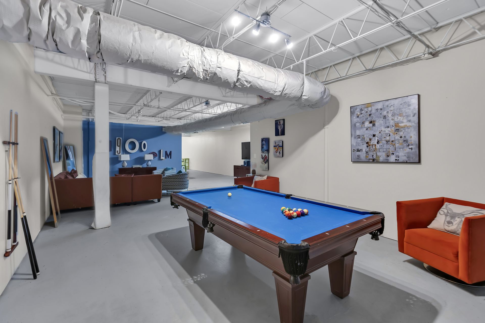 Pool table in the resident club room at 1900 Elm Lofts
